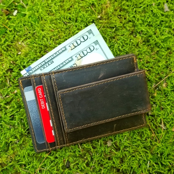 SOLD OUT! Genuine Leather Mens Money Clip ID Case - Picture 5 of 6